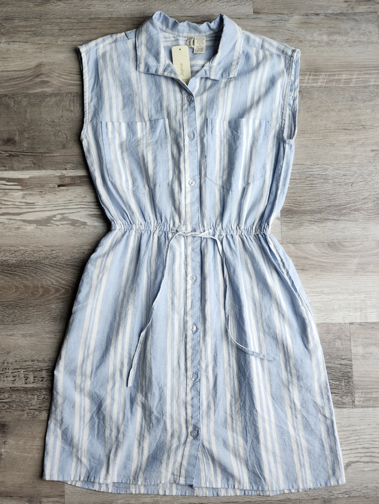 Japna Dresses & Skirts - Japna Blue White Striped Shirt Dress XS Sleeveless Button Front Cotton NWT